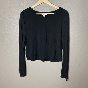 Bar III Black Cropped Long Sleeve Shirt Double Lined Women's Size Small